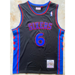 เสื้อกีฬาบาสเก็ตบอล ปักลาย NBA Philadelphia 76ers 6 Julius สีดํา สไตล์เรโทร สําหรับผู้ชาย