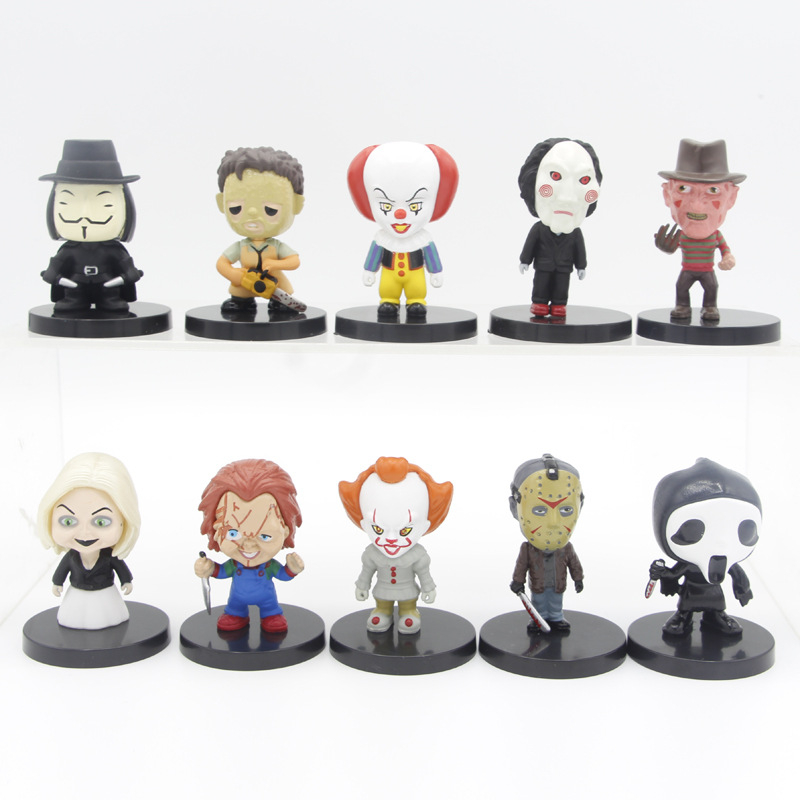 ชุดหนังสยองขวัญ เรื่อง It Child's Play Friday the 13th Pennywise Clown. 10 ชิ้น ต่อชุด โมเดลฟิกเกอร์ PVC รูปการ์ตูน Jason Q Version เหมาะกับของขวัญ ของเล่นสําหรับเด็ก