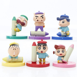โมเดลฟิกเกอร์ PVC อนิเมะชินจัง Nohara Shinnosuke Sakurada Nene Sato Masao Boochan Kazama Toru Pencil Q Version 6 ชิ้น ต่อชุด