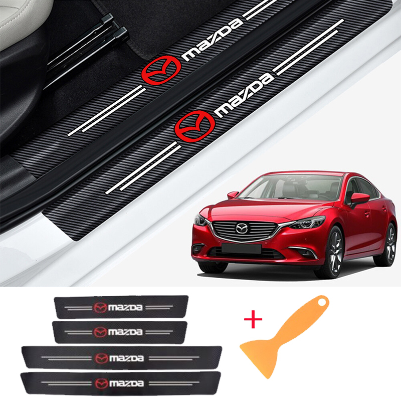 [📣พร้อมส่ง] 4 ชิ้น Mazda/มาสด้า สติกเกอร์​ กันรอยชายบันได​  รถยนต์​สําหรับ Mazda Mazda2 Mazda3 CX3 C