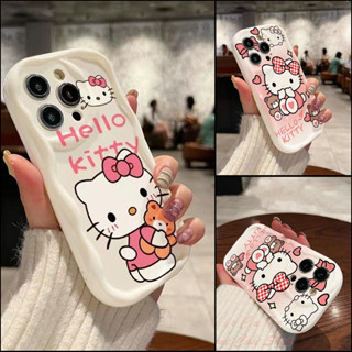 เคส iPhone 14 13 12 11 Pro Max X XR XS Max 8 7 6 6S Plus Relief Wave Frame Kitty Cat Soft Case