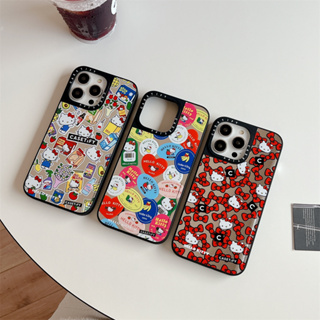 Casetify เคสโทรศัพท์มือถือ PC แข็ง กันกระแทก ลายสติกเกอร์ Hello Kitty หลากสี สําหรับ iPhone 14 Pro Max 13 12 Pro Max 12 12 Pro