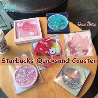 Starbucks แผ่นรองแก้วน้ํา ซิลิโคน Pvc ลายหมี ดอกซากุระน่ารัก กันลื่น สีแคนดี้