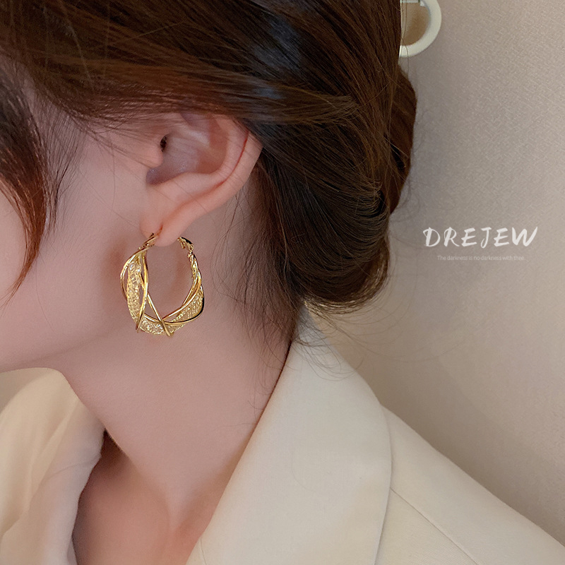 DREJEW ต่างหูห่วง เข็มเงิน 925 ประดับเพทาย ทอง 18K สไตล์ฝรั่งเศส ไฮเอนด์ สําหรับผู้หญิง