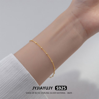 Jyjiayujy สร้อยข้อมือเงินแท้ 100% 925 ไซซ์ 1 มม. เรียบง่าย สองสี คุณภาพสูง แฟชั่น B029