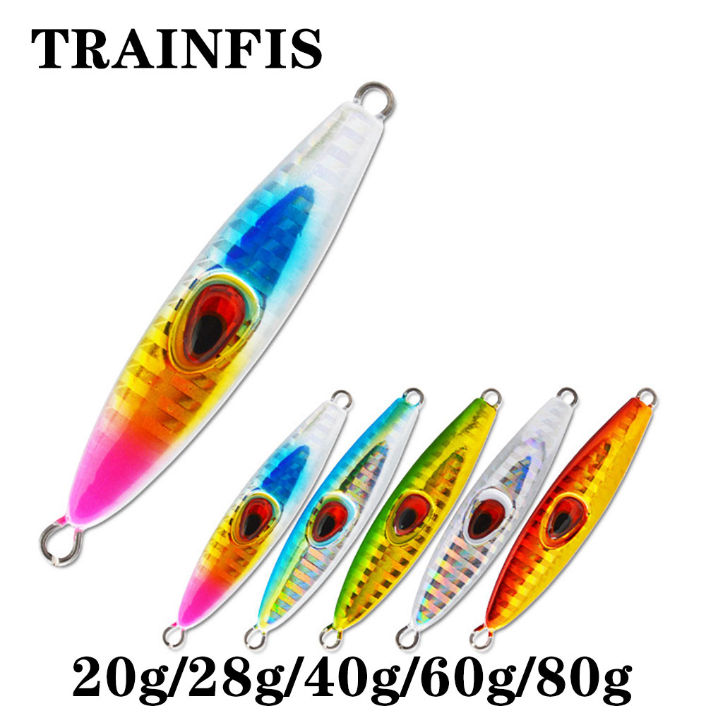 【TRAINFIS】เหยื่อตกปลาโลหะ 3d 10 กรัม 14 กรัม 18 กรัม 22 กรัม 5-6.5 ซม.จิ๊กเหยื่อตกปลาโลหะ แนวตั้ง 20 กรัม 28 กรัม 40 กรัม 60 กรัม 80 กรัม