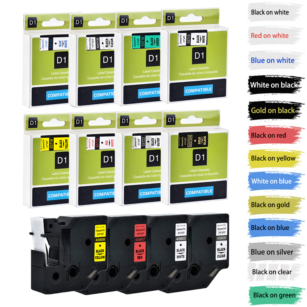 [12 มม. 19 มม. 24 มม.] เทปฉลาก D1 สําหรับ Dymo 45013 45800 45803 53713 Dymo LabelManager PnP 160 360D 280 420P 450 Duo Label Makers