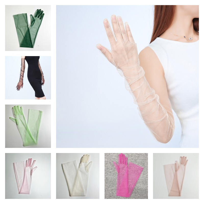 ถุงมือเจ้าสาว ยาว ผ้าเชียร์ เซ็กซี่ บอลปาร์ตี้ พร้อมนิ้ว ฮาโลวีน หลากสี