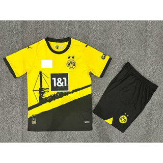 เสื้อกีฬาแขนสั้น ลายทีมชาติฟุตบอล Dortmund 2023 24 ชุดเหย้า พร้อมกางเกงขาสั้น สําหรับเด็ก