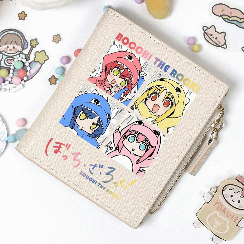 กระเป๋าสตางค์ ใบสั้น พิมพ์ลายการ์ตูนอนิเมะ Bocchi The Rock น่ารัก 2 พับ สําหรับผู้หญิง และนักเรียน