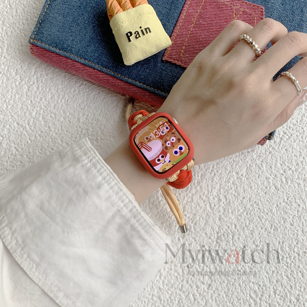 【สาย+เคส】สายนาฬิกาข้อมือไนล่อน แบบบางพิเศษ สีหวาน สําหรับ iwatch Serie 8 7 6 SE 5 4 3 2 1 iwatch Band 49 มม. 44 มม. 45 มม. 42 มม. 40 มม. 38 มม. 41 มม. 40 มม. - รูปที่ 3