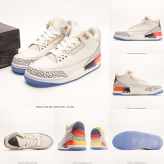 J.balvin x Air Jordan 3 Retro AJ3 Joe 3 รองเท้าผ้าใบ ไล่โทนสีรุ้ง สําหรับผู้ชาย ผู้หญิง FN0344-901