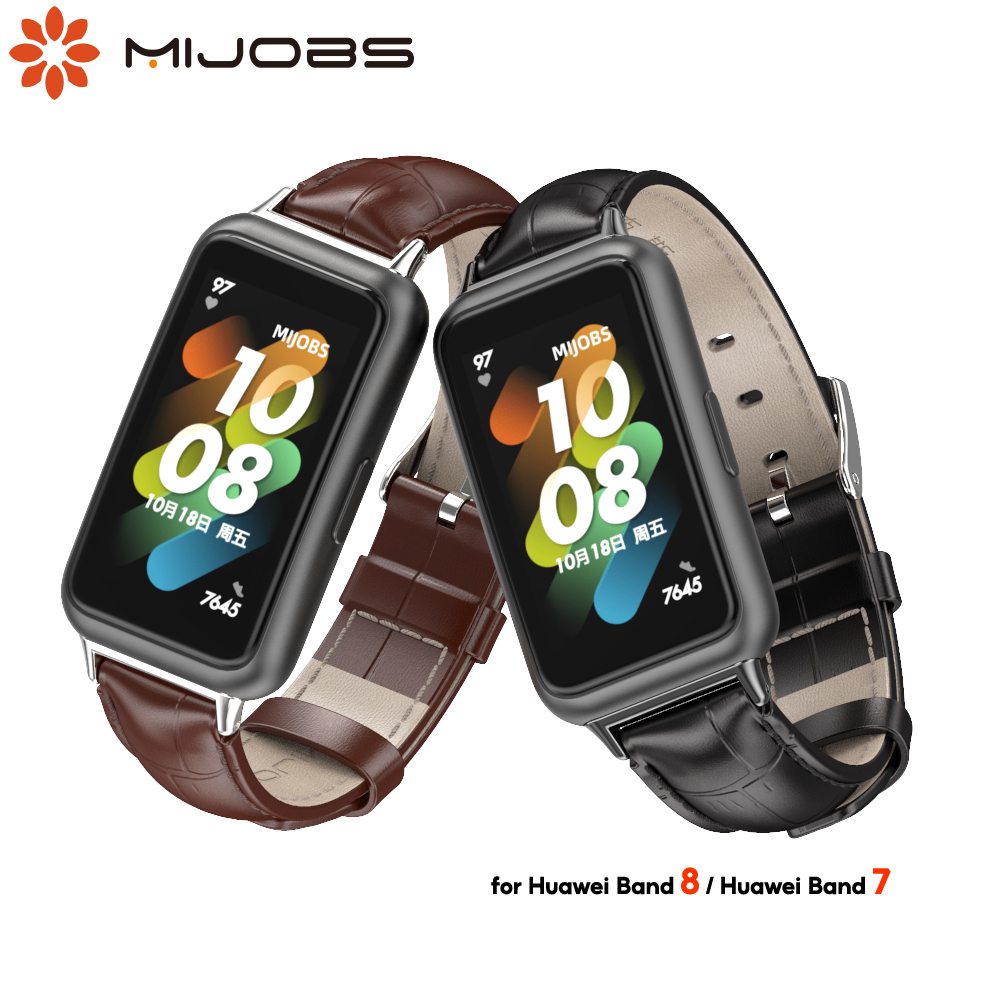 Mijobs สายหนังแท ้ สําหรับ Huawei Band 9 8 7 สมาร ์ ทนาฬิกาสร ้ อยข ้ อมือสําหรับ Huawei Band 7 NFC Global Version สายรัดข ้ อมืออุปกรณ ์ เสริมสายรัด