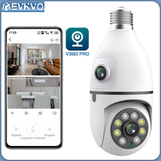 Evkvo กล้องวงจรปิดไร้สาย 6MP เลนส์คู่ E27 WIFI IP PTZ มองเห็นกลางคืน ตรวจจับการเคลื่อนไหวมนุษย์ AI มอนิเตอร์เด็กในร่ม V380 PRO APP