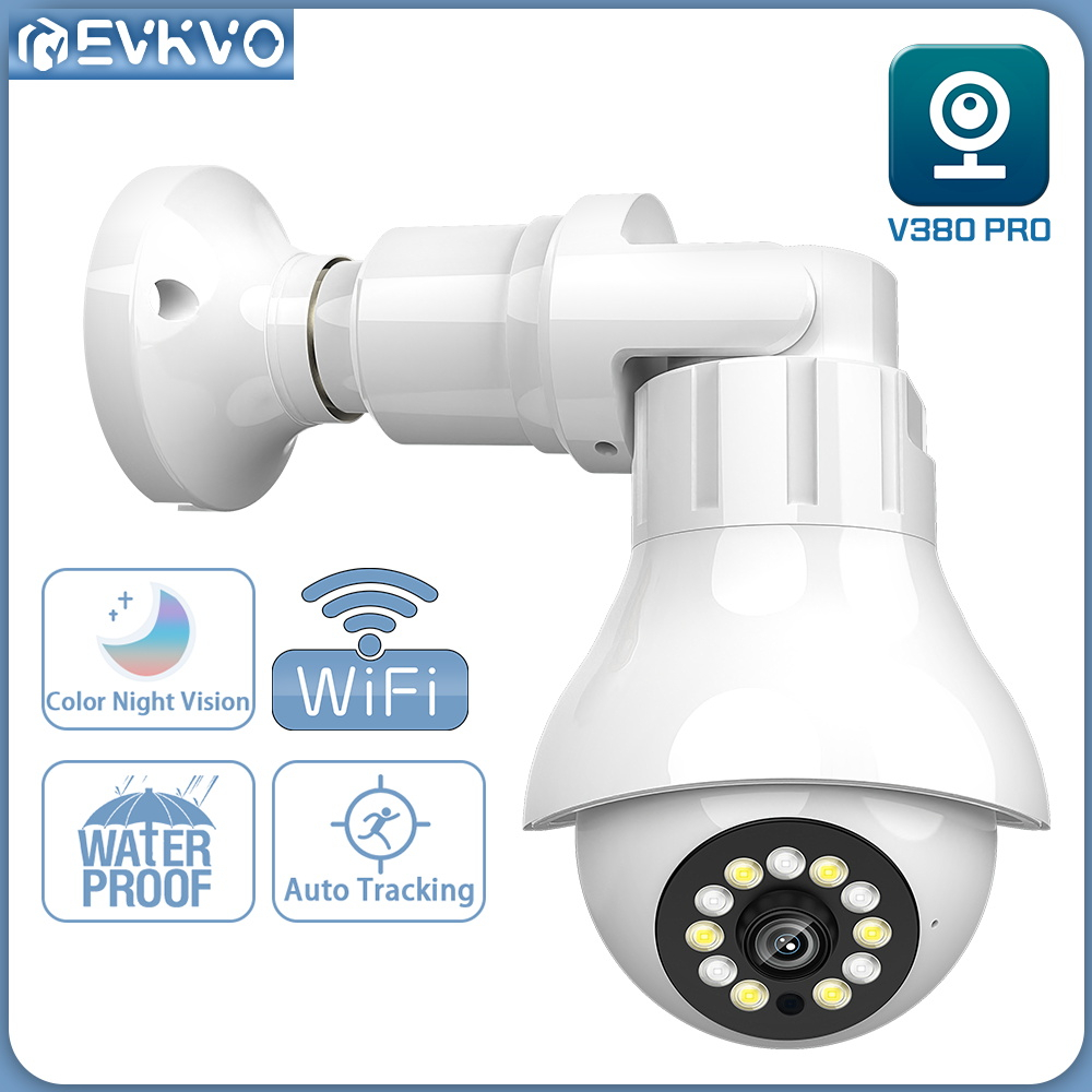 Evkvo กล้องวงจรปิดไร้สาย 4MP E27 Bulb CCTV V380 กันน้ํา ติดตามอัตโนมัติ 360 WIFI PTZ IP เวอร์ชั่นกลางคืน