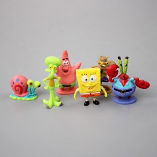 โมเดลฟิกเกอร์ PVC อนิเมะ SpongeBob SquarePants Patrick Star Squog Armor Abs Krabs Sandy Cheeks Gary the Snail Q Version ขนาด 5.5 ซม. สําหรับตกแต่งเค้ก 6 ชิ้น ต่อชุด