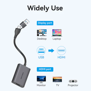Vention อะแดปเตอร์ USB-C to HDMI 1080P@60Hz แบบพกพา ใช้กับ MacBook แล็ปท็อป Windows ทุกรุ่น