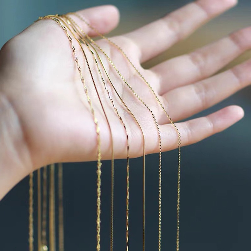 Ht ไทเทเนียมเหล ็ กชุบ 18K Gold Colorfast สร ้ อยคอสแตนเลสบางโซ ่ กระดูกไหปลาร ้ าอุปกรณ ์ เสริม ราคา ถูกที่สุด ดีลบีเคเค แกลเลอรีภาพที่ 4
