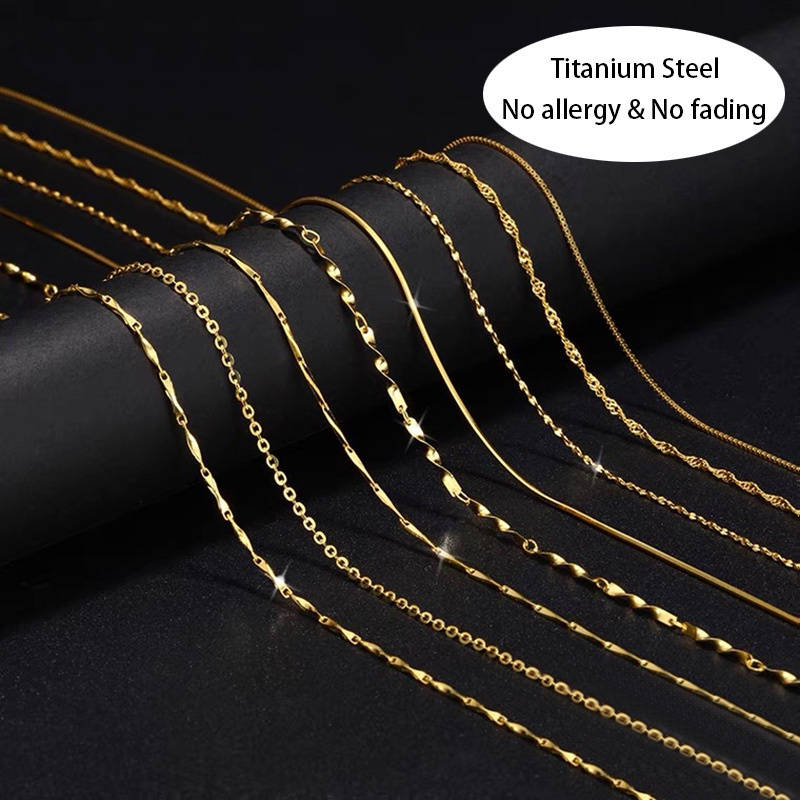 Ht ไทเทเนียมเหล ็ กชุบ 18K Gold Colorfast สร ้ อยคอสแตนเลสบางโซ ่ กระดูกไหปลาร ้ าอุปกรณ ์ เสริม ราคา ถูกที่สุด ดีลบีเคเค แกลเลอรีภาพที่ 2