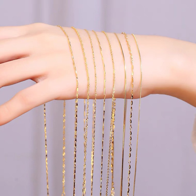 Ht ไทเทเนียมเหล ็ กชุบ 18K Gold Colorfast สร ้ อยคอสแตนเลสบางโซ ่ กระดูกไหปลาร ้ าอุปกรณ ์ เสริม ราคา ถูกที่สุด ดีลบีเคเค แกลเลอรีภาพที่ 5