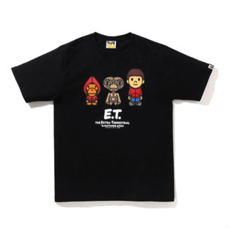 Bape×e.t พิมพ์ลายแฟชั่น ★ เสื้อยืดคอกลม แขนสั้น ผ้าฝ้าย 230 กรัม สําหรับทุกเพศ