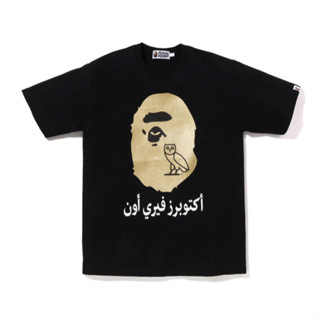 Bape×ovo พิมพ์ลายแฟชั่น ★ เสื้อยืดคอกลม แขนสั้น ผ้าฝ้าย 230 กรัม สําหรับทุกเพศ