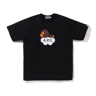 Bape×a.p.c พิมพ์ลายแฟชั่น ★ เสื้อยืดคอกลม แขนสั้น ผ้าฝ้าย 230 กรัม สําหรับทุกเพศ