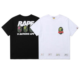 Bape พิมพ์ลายแฟชั่น ★ เสื้อยืดคอกลม แขนสั้น ผ้าฝ้าย 230 กรัม สําหรับทุกเพศ