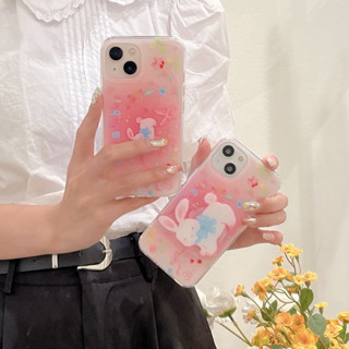 ใหม่ เคสโทรศัพท์มือถือ ลายการ์ตูนกระต่ายน่ารัก สีชมพู พร้อมขาตั้ง สําหรับ iPhone 14Pro max case 13Pro max 12Pro max 14Pro 13Pro 12Pro 11 12 13 14 case