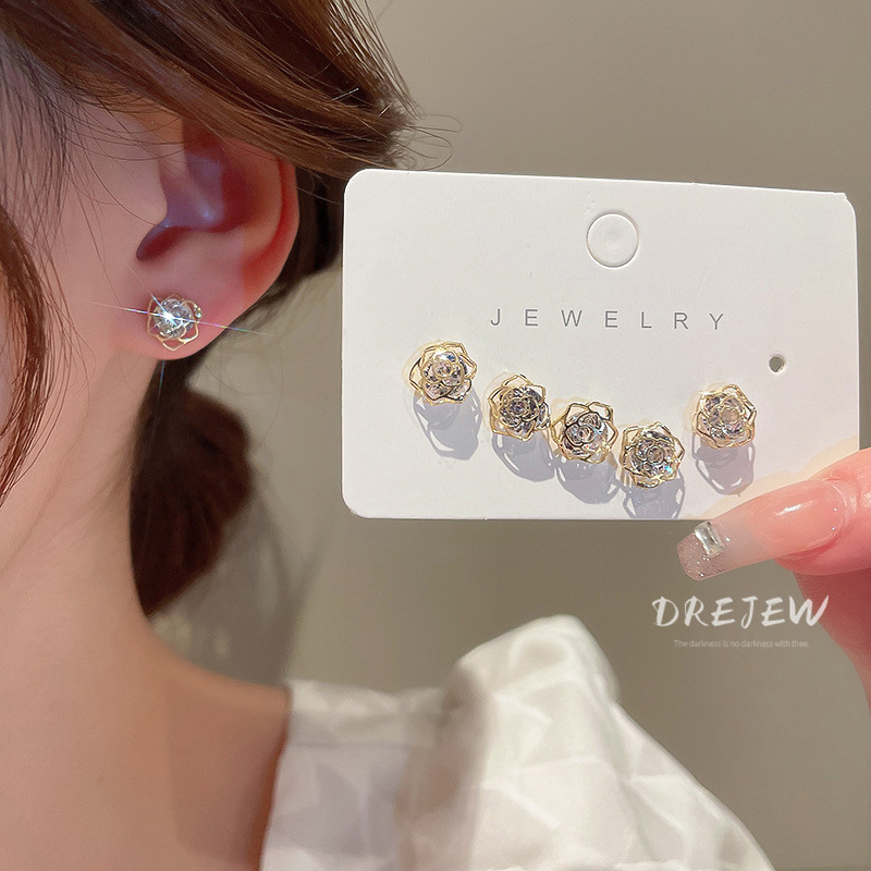 DREJEW ต่างหูเข็มเงิน เพทาย รูปดอกไม้ ขนาดเล็ก เข้ากับทุกการแต่งกาย แฟชั่นเรียบง่าย สไตล์เกาหลี สําหรับผู้หญิง 6 ชิ้น