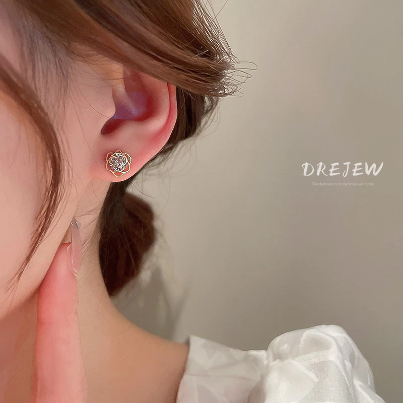 DREJEW ต่างหูเข็มเงิน เพทายดอกไม้ เล็ก สไตล์เกาหลี thumbnail 8