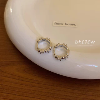 DREJEW ต่างหู ทรงกลม ประดับเพทาย แบบเรียบง่าย สไตล์เกาหลี และญี่ปุ่น