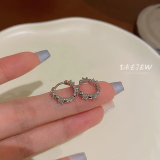 DREJEW ต่างหู ทรงกลม ประดับเพทาย แบบเรียบง่าย สไตล์เกาหลี และญี่ปุ่น
