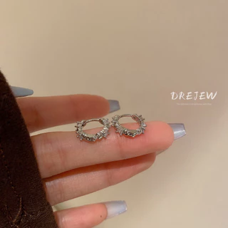 DREJEW ต่างหู ทรงกลม ประดับเพทาย แบบเรียบง่าย สไตล์เกาหลี และญี่ปุ่น