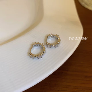DREJEW ต่างหู ทรงกลม ประดับเพทาย แบบเรียบง่าย สไตล์เกาหลี และญี่ปุ่น