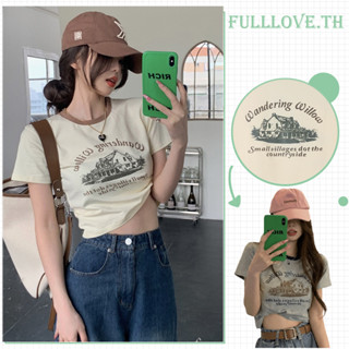 Fulllove เสื้อยืดลําลอง แขนสั้น พิมพ์ลาย Abstract ทรงหลวม แฟชั่นสําหรับสตรี y2k crop top