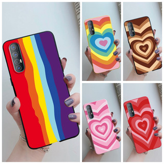 เคสโทรศัพท์มือถือ ซิลิโคนนุ่ม ลายหัวใจน่ารัก สีรุ้ง สําหรับ OPPO Reno3 Pro 5G Find X2 Neo