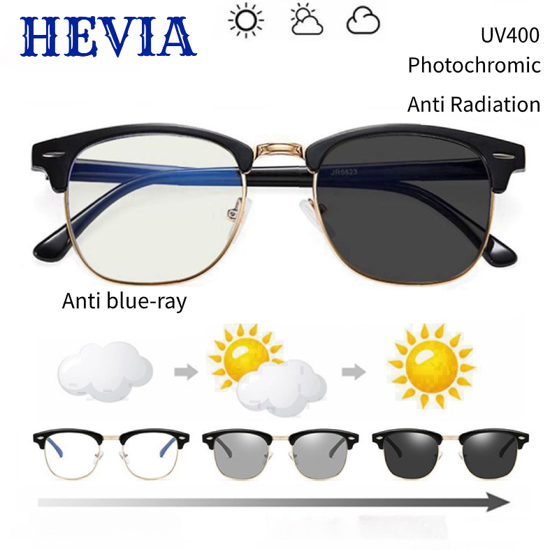 แว่นกันแดกลายคลาสสิก.Photochromic Retro-automatic FL002