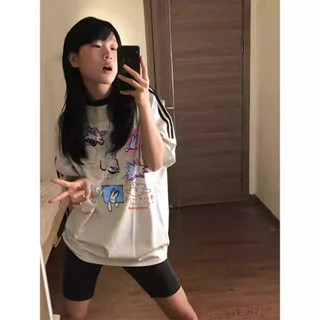 Xiaozhainv เสื้อยืดแขนสั้น ลายทาง ทรงหลวม แฟชั่นฤดูร้อน สําหรับผู้หญิง