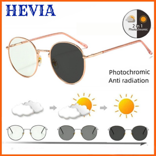 Hevia 2 IN 1 แว่นตา ป้องกันรังสียูวี โฟโตโครมิก โฟโตโครมิก กรอบกลม แว่นตาคอมพิวเตอร์ สําหรับผู้หญิง ผู้ชาย