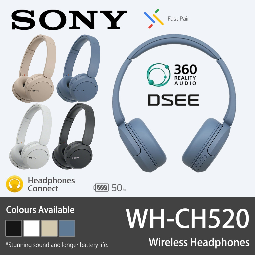 ชุดหูฟังบลูทูธไร้สาย Sony WH-CH520 TWS พร้อมไมโครโฟน