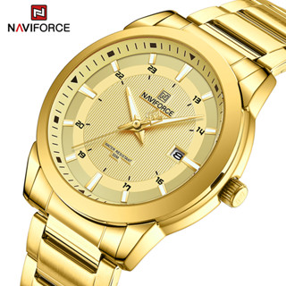 Naviforce 8029 นาฬิกาข้อมือควอตซ์แฟชั่น สายแสตนเลส สีทอง สําหรับบุรุษ