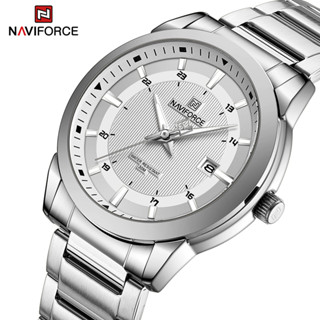 Naviforce ใหม่ นาฬิกาข้อมือควอตซ์แฟชั่น สายแสตนเลส สีเงิน หรูหรา สําหรับบุรุษ 8029