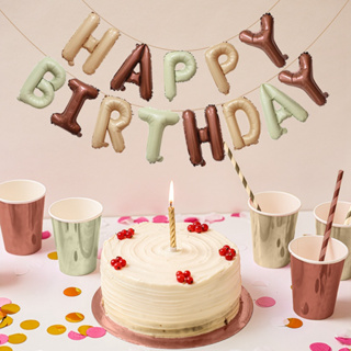 ชุดลูกโป่งฟอยล์ ลายตัวอักษร Happy Birthday สีครีม 13 ชิ้น สําหรับแขวนตกแต่งผนัง งานวันเกิด