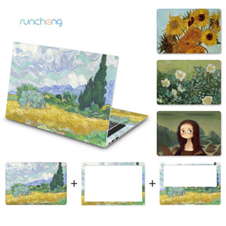 【3 ชิ้น】ยูนิเวอร์แซ DIY Van Gogh ภาพวาดสีน้ำมันการ์ตูนอะนิเมะ Q รุ่น Mona Lisa หญิงสาวกับต่างหูไข่มุก Green Wild Rose ออกแบบบุคลิกภาพตลกแล็ปท็อปผิว 12/13/14/15/17