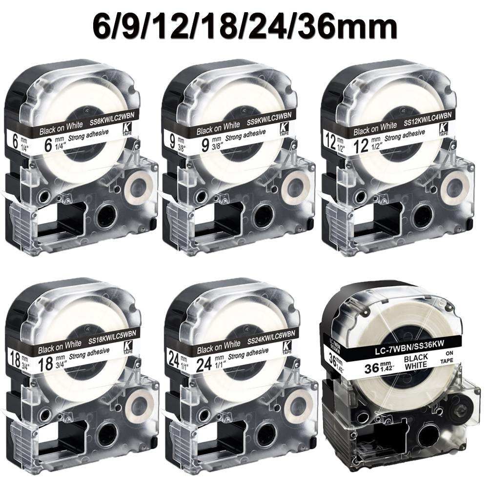 6/9/12/18/24/36 มม.เทป SS12KW SS6KW SS9KW LC-4WBN / SS12KW SS18KW LC-6WBN / SS24KW SS36KW สําหรับ kingjim/epson ป้าย maker SR150 LW-300 P LW-700