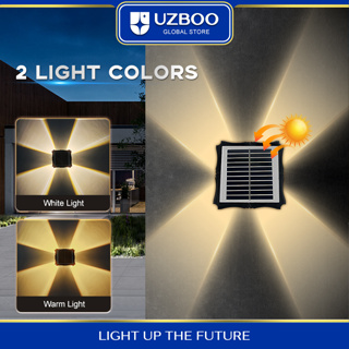 Uzboo โคมไฟติดผนัง LED พลังงานแสงอาทิตย์ กลางแจ้ง โคมไฟติดผนัง ขึ้น-ลง โคมไฟ LED พลังงานแสงอาทิตย์ โคมไฟติดผนัง ตกแต่งสวน พลังงานแสงอาทิตย์ โคมไฟกลางแจ้ง กันน้ํา แสงสีขาว / ไฟอุ่น