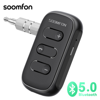 Soomfon อะแดปเตอร์รับสัญญาณบลูทูธ 5.0 ไร้สาย 3.5 มม. ไมโครโฟนในตัว แฮนด์ฟรี สําหรับรถยนต์