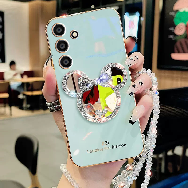 เคส Samsung A16 A55 A15 A25 A05S A24 A54 A34 A14 A04S 5G เคสโทรศัพท์มือถือ ลายการ์ตูนมิกกี้เมาส์ พร้อมกระจกแต่งหน้า และสายคล้องมือ สําหรับ