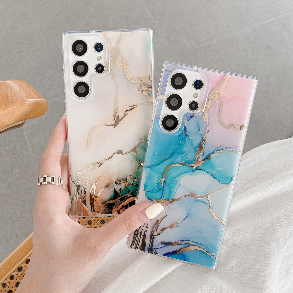 SAMSUNG เคสโทรศัพท์ลายหินอ่อนเคลือบสําหรับSamsung Galaxy S25 S23 S24 Ultra S24 Plus S23 FE S25 Edge Hardกันกระแทก